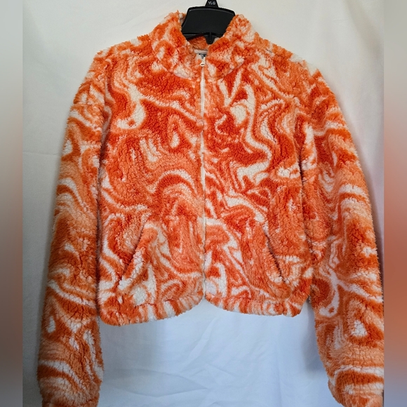 Women's PacSun Orange and White Fuzzy Cozy Teddy Jacket MEDIUM - Picture 7 of 7